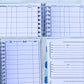 Several pages are shown. At the top is 2 pages of a medication tracker. It has columns labeled medications, dose, reason, effects, did it work, when. It is the same for both sides but the right says name instead of medications. The bottom left image is a box with columns that say test, result date. The bottom right photo is 3 boxes with lines for writing that say provider, diagnosis, phone, fax, address, and 3 lines for notes.