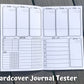 Another page of the hardcover tester is shown open, the only difference is that this page does not have an empty box below the symptom tracker, it just goes to the bottom of the page and the writing space is larger. Each tracking box at the bottom has space divided for each day of the week.
