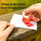 Hands are shown peeling a sticker (CRPS design) off a white sheet. A note says comes on the sticker sheet for easy peel off