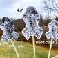  3 sizes of the stickers are shown. 3.5 inch, 4.5 inch, and 2.5 inch. It also shows that the watercolor design is all color and no word cloud and the word cloud is the design with each section split in half with the word clouds