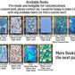 A list of available books is shown. The cover pattern name, ribbon color, and style are shown. Some books are shown as having an uneven end defect. Top text says the books are premade and ineligible for customizations. For a custom book please contact me. I would be happy to make a book with any available fabric, or find a custom. 