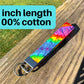 The tie dye wristlet is shown on wood. A box says 6 inch length 100 percent cotton.